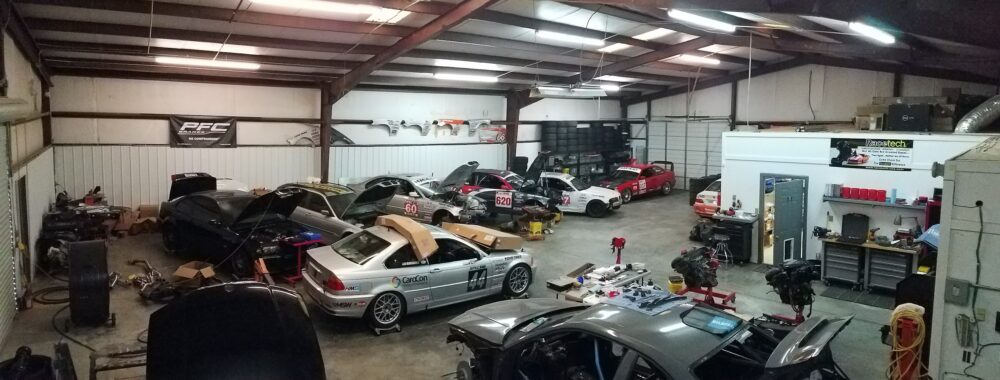 Full house at Morehead Speed Works - Lots of Spec E46 Race Cars